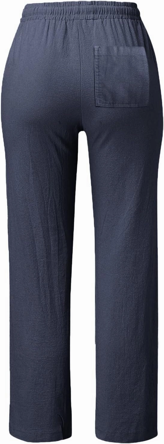 Women's Linen Blend Summer Casual Palazzo Lounge Pants High Waist Wide Leg Loose Fit Palazzo Pants Business Work