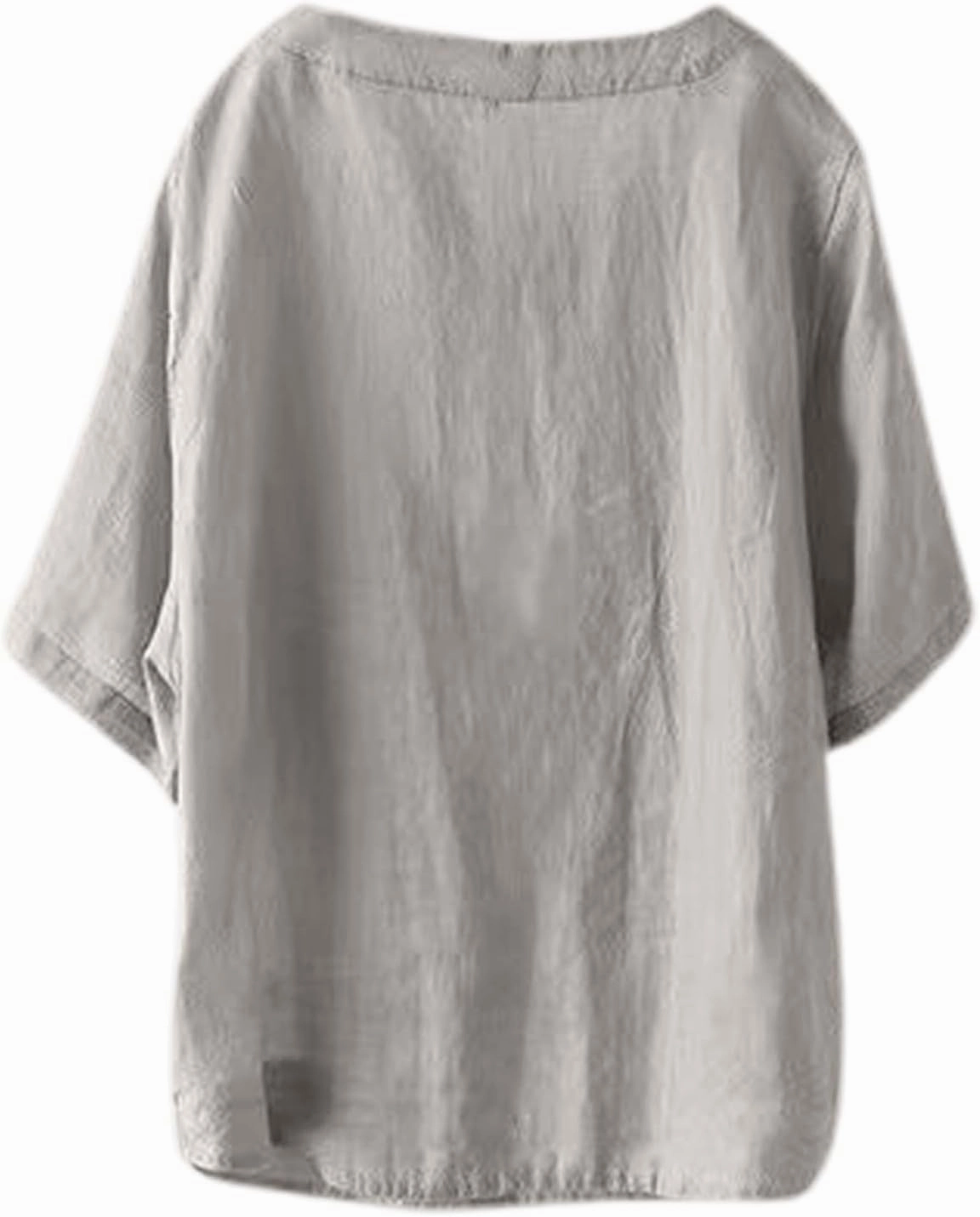 Women's Linen Shirts 2025 Summer Batwing Half Sleeve Linen Shirts Plus Size Crewneck Blouse Solid Color Basic Top