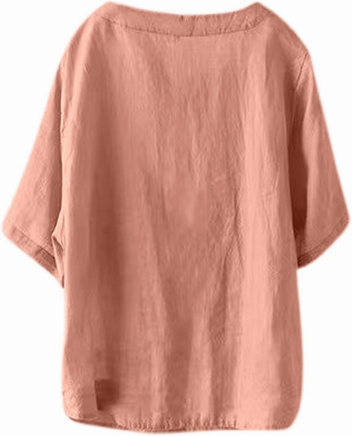 Women's Linen Shirts 2025 Summer Batwing Half Sleeve Linen Shirts Plus Size Crewneck Blouse Solid Color Basic Top