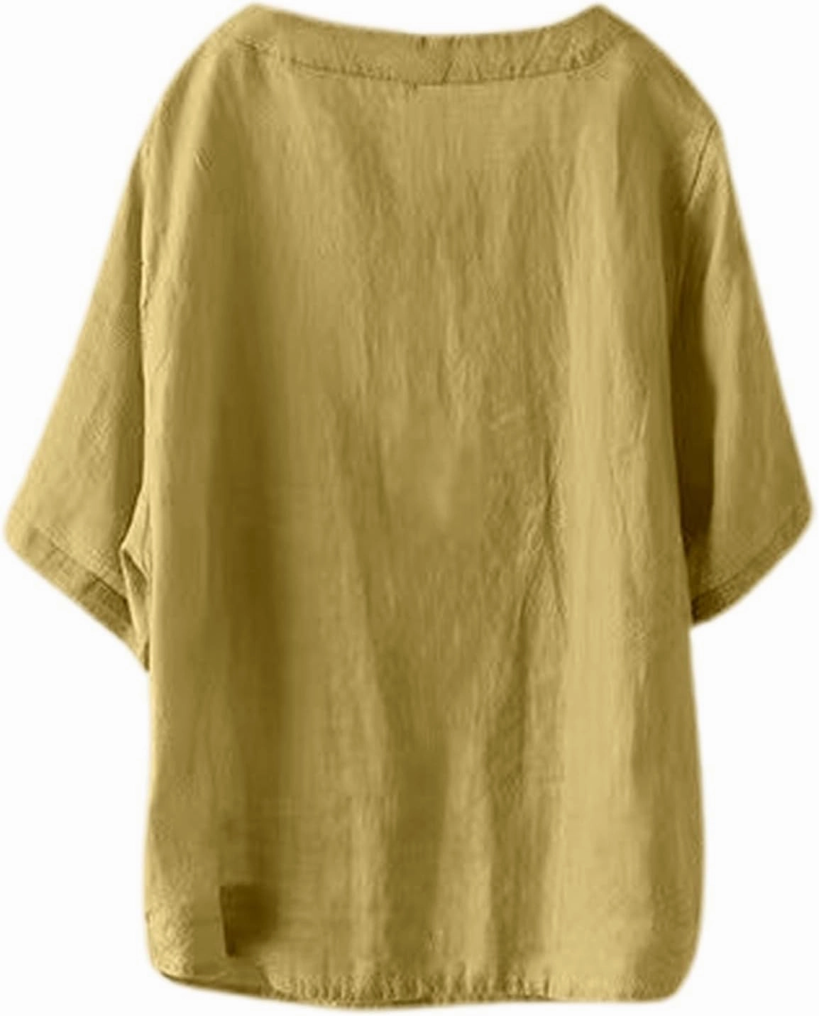 Women's Linen Shirts 2025 Summer Batwing Half Sleeve Linen Shirts Plus Size Crewneck Blouse Solid Color Basic Top