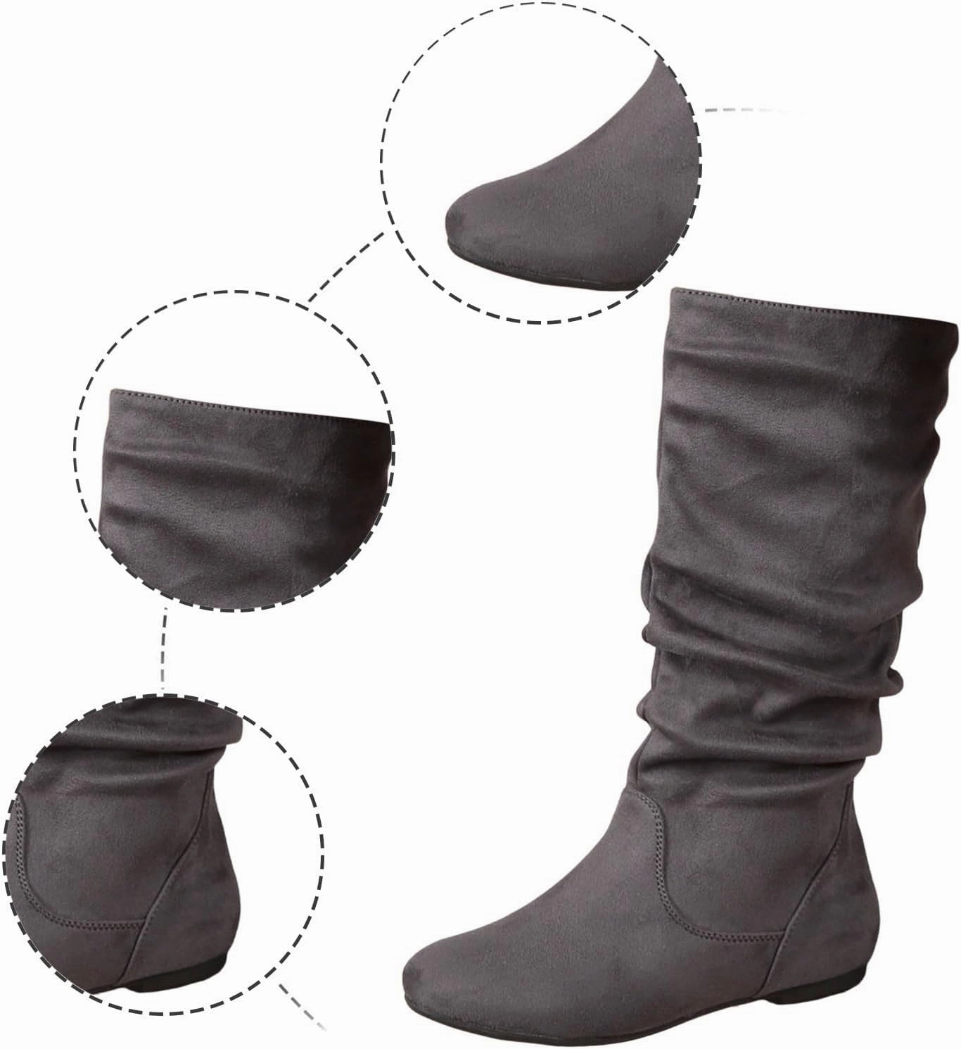Women's Mid Calf Short Boots Round Toe Wedge Boots Suede Dress Shoes with Zipper Vintage Classic Zipper Boots