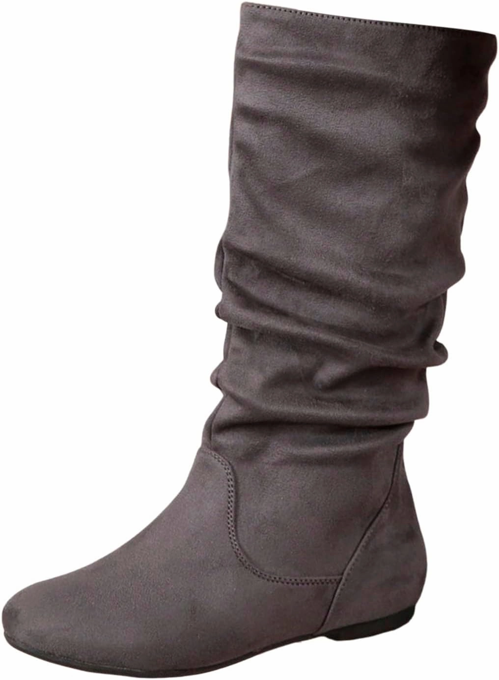 Women's Mid Calf Short Boots Round Toe Wedge Boots Suede Dress Shoes with Zipper Vintage Classic Zipper Boots