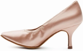 Women's Satin Pointed Toe Kitten Heel Pump Jazz Sasan Tango Modern Latin Ballroom Dancing Shoes Pink, #107, 4.5-11