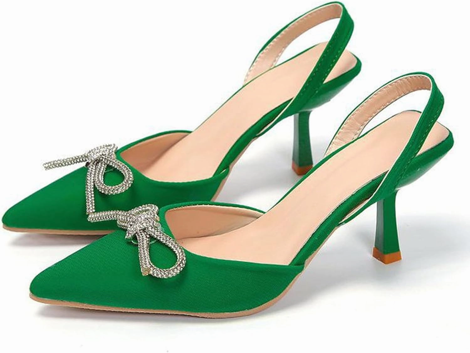 Women'S Satin Rhinstone Bow Kitten Heel Pumps,Comfort Closed Pointed Toe Ankle Strap Slingback Formal Sandals,For Wedding Evening Prom Heels