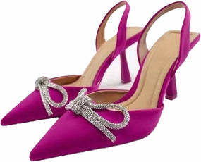 Women'S Satin Rhinstone Bow Kitten Heel Pumps,Comfort Closed Pointed Toe Ankle Strap Slingback Formal Sandals,For Wedding Evening Prom Heels