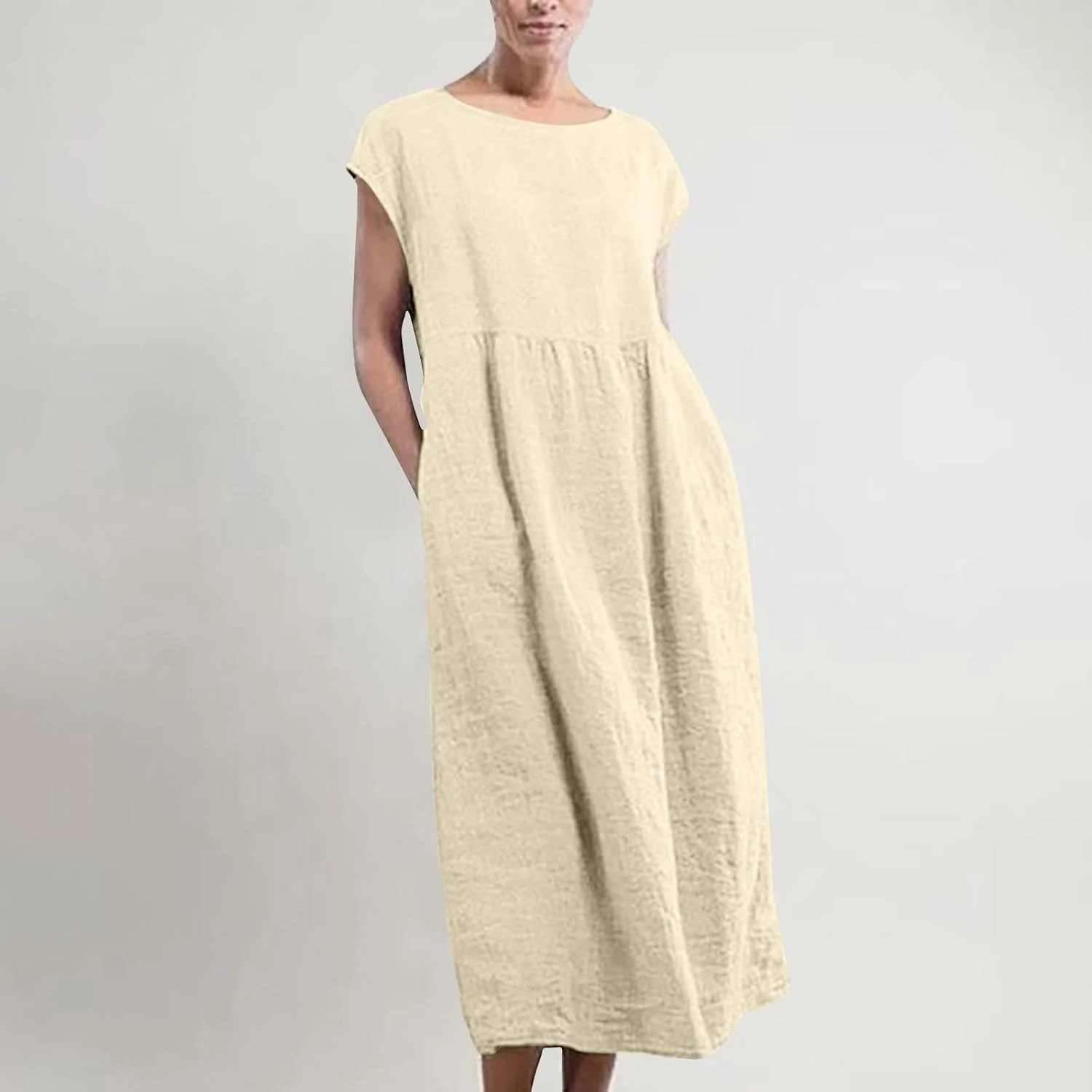 Women's Summer Cotton Linen Shirt Dress Short Sleeve Flowy Long Maxi Dresses Plus Size Vocation Party Dress