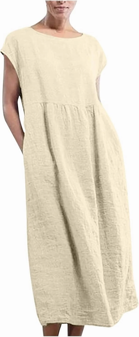 Women's Summer Cotton Linen Shirt Dress Short Sleeve Flowy Long Maxi Dresses Plus Size Vocation Party Dress