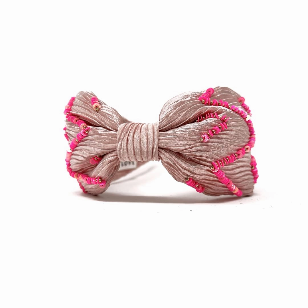 Women's Zig Zag Crinkle Satin Headband, Handmade, Pink