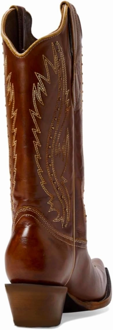 Women Vintage Embroidered Cowboy Boots Knee High Western Boots Chunky Stacked Heel Pointed Square Toe Mid Calf Cowgirl Boots Metallic Matte Pull On V Cut Fall Boot Exotic 4-11 M US