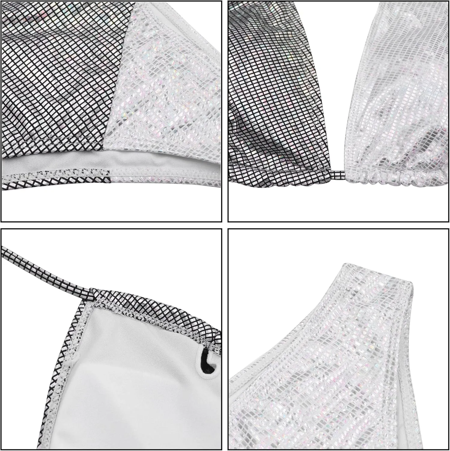 Women's 2 Piece Holographic Metallic Bikini Set Sexy Backless Cross Wrap Swimsuit High Waisted Bathing Suit