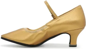 Women's Ballroom Dance Shoes Latin Jazz Wlatz Dancing Mary Jane Dance Shoes Low Kitten Heel Gold #107-3, 4.5-11