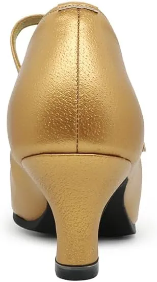 Women's Ballroom Dance Shoes Latin Jazz Wlatz Dancing Mary Jane Dance Shoes Low Kitten Heel Gold #107-3, 4.5-11