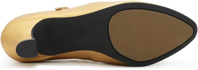 Women's Ballroom Dance Shoes Latin Jazz Wlatz Dancing Mary Jane Dance Shoes Low Kitten Heel Gold #107-3, 4.5-11