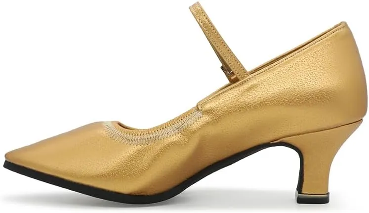 Women's Ballroom Dance Shoes Latin Jazz Wlatz Dancing Mary Jane Dance Shoes Low Kitten Heel Gold #107-3, 4.5-11
