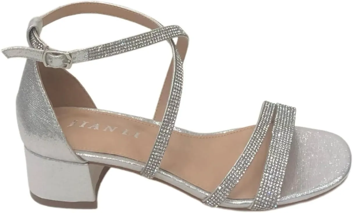 Women's Block Low Heel Spaghetti Strap Rhinestone Sandals Open Toe Ankle Strap High Heels