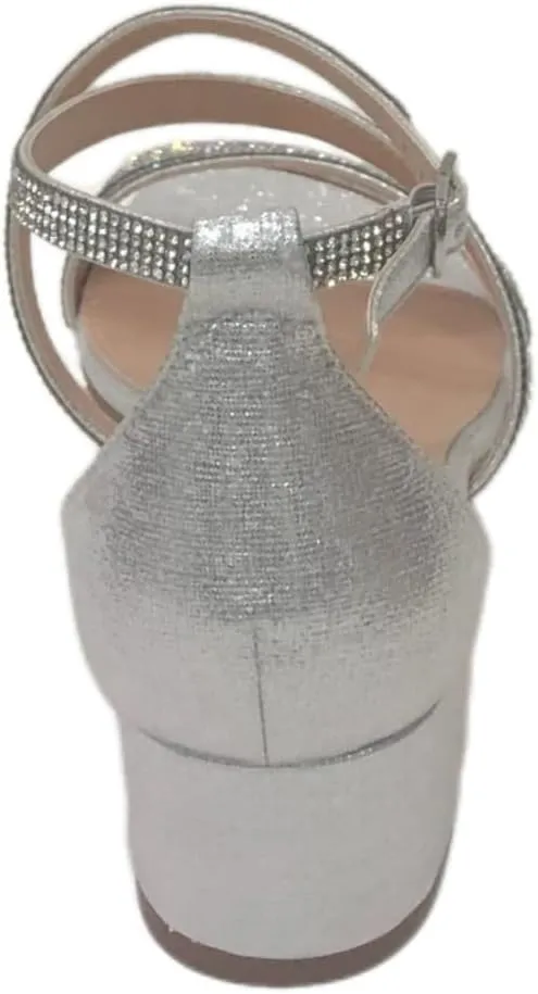 Women's Block Low Heel Spaghetti Strap Rhinestone Sandals Open Toe Ankle Strap High Heels