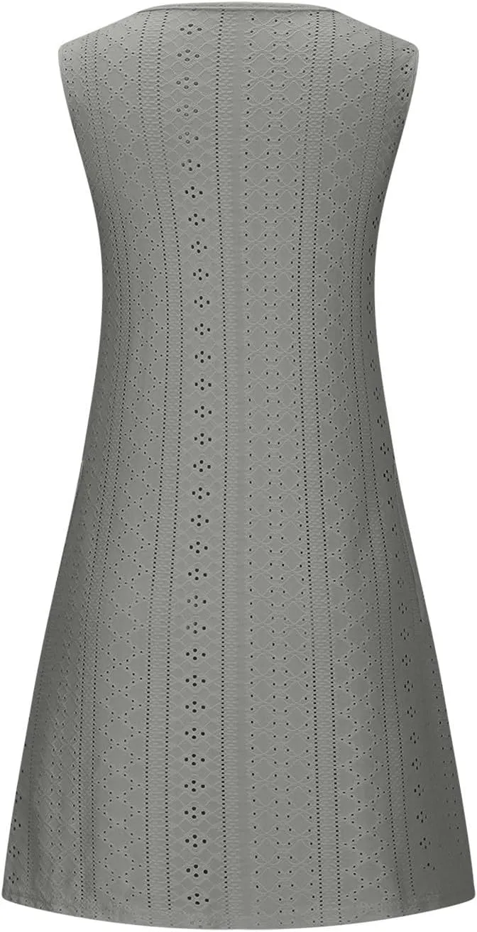 Women's Casual Dresses Soft Sleeveless Crewneck Summer Vacation Dresses with Pockets Relaxed Size Mini Dresses