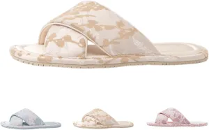 Women's Chinese Style Embroidered Slippers Cross Strap Vintage Satin Open Toe House Shoes Soft Anti Slip Indoor Outdoor Slides