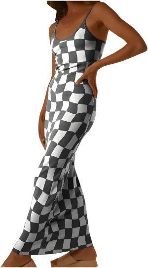 Womens European and American Fashion Dress Casual Printed Slim Fit Long Dress Sexy Round Neck Cocktail Beach Dress