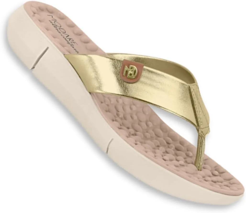 Women's Gold Flats Sandals with Cushioned Footbed, Slip-On