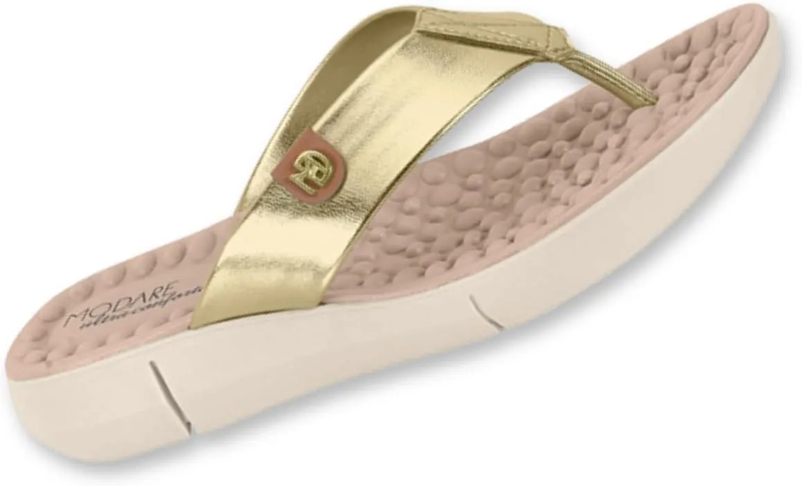 Women's Gold Flats Sandals with Cushioned Footbed, Slip-On