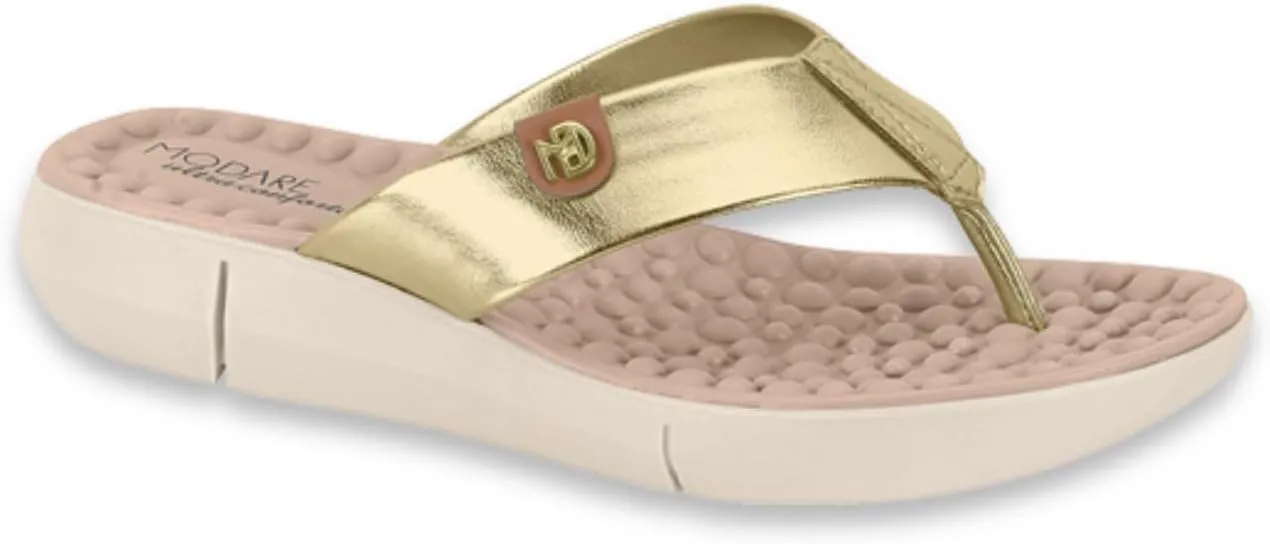 Women's Gold Flats Sandals with Cushioned Footbed, Slip-On