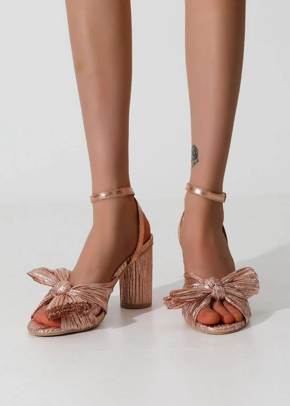 Women's Heeled Sandals Open Toe Bow-knot Ankle Strap Pumps Bridal Shoes