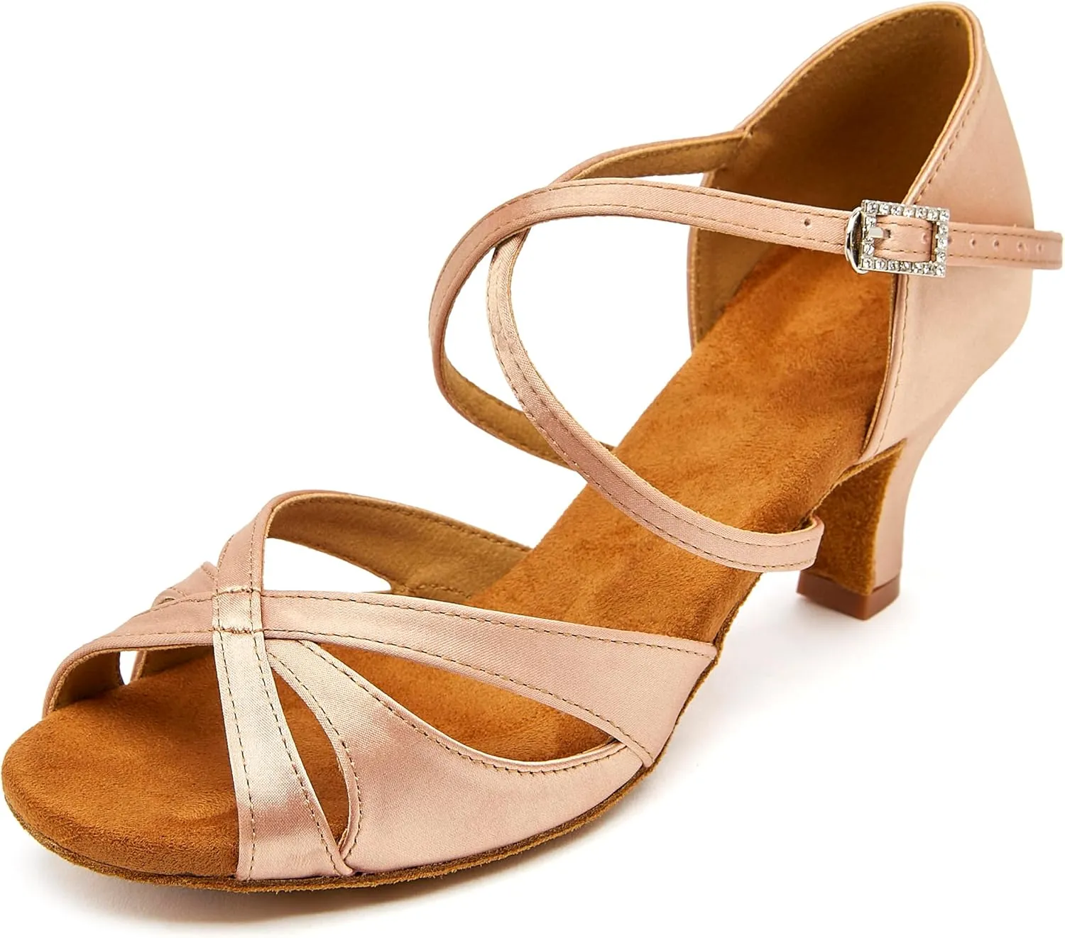 Women's Latin Dance Shoes Female's Ballroom Salsa Dance Shoes with 2.5" Heel(A-Style Nude Size 9)