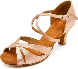 Women's Latin Dance Shoes Female's Ballroom Salsa Dance Shoes with 2.5" Heel(A-Style Nude Size 9)