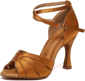 Womens Latin Dance Shoes Satin Ballroom Salsa Tango Performance Practice Dance Shoes