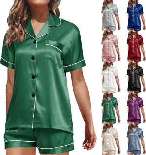 Womens Pajamas Set, Button Down Pajama Set, Short Sleeve Two-piece Loungewear Sets Sleepwear Nightwear Pj Sets