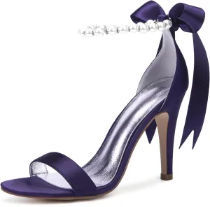 Women's Pearl Stiletto Heels Wedding Shoes Sandals Open Pointed Toe Satin Prom Wedding Party Dress Shoes