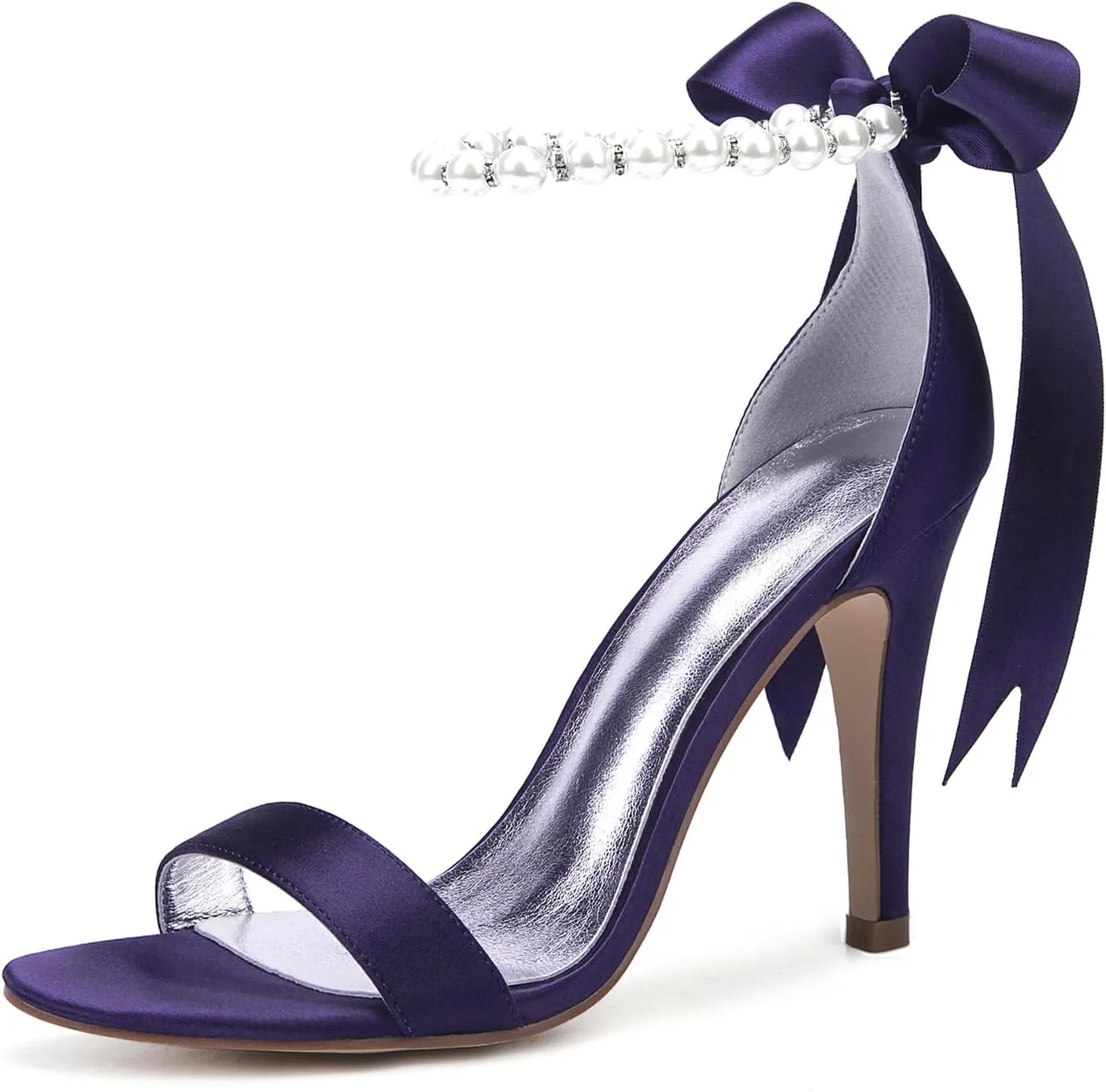 Women's Pearl Stiletto Heels Wedding Shoes Sandals Open Pointed Toe Satin Prom Wedding Party Dress Shoes