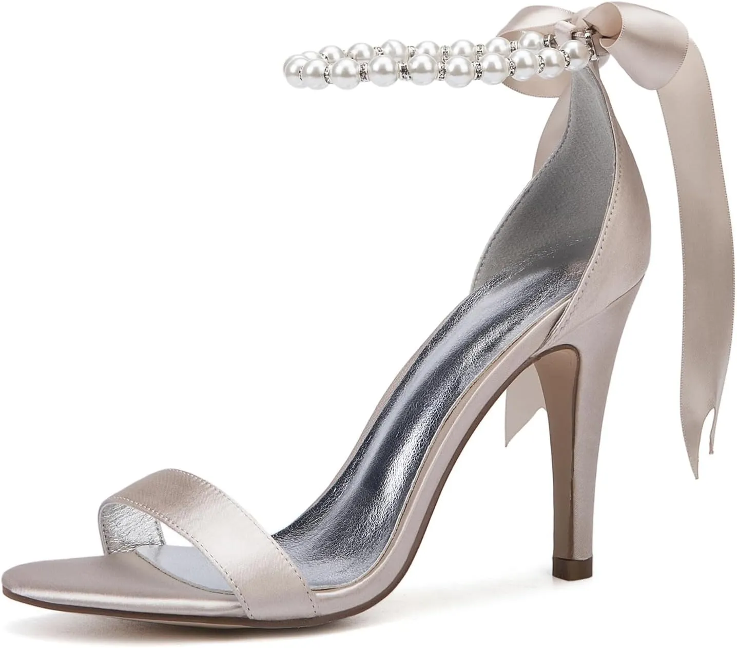 Women's Pearl Stiletto Heels Wedding Shoes Sandals Open Pointed Toe Satin Prom Wedding Party Dress Shoes