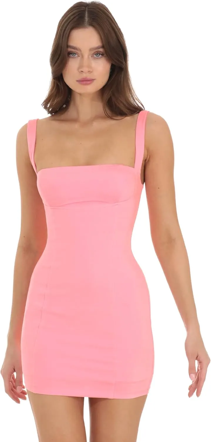 Women's Pink Satin Stretch Bodycon Mini Dress: Sleeveless with Lace Back Detail