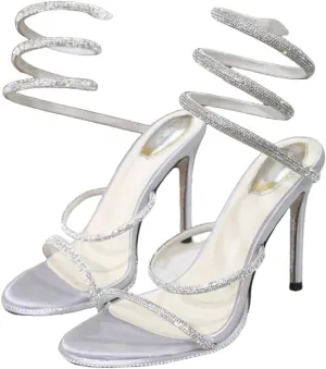 Womens Rhinestone Wrap Up Heeled Sandals Stiletto High Heels for Women Strappy Heels Evening Dating Party Heels for Woman