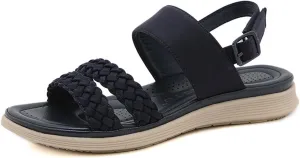 Women's Sandals Summer Bohemia Braided Shoes Buckle Flat Sandals Open Toe Low Wedge Sandals Beach Outdoor Dress Shoes