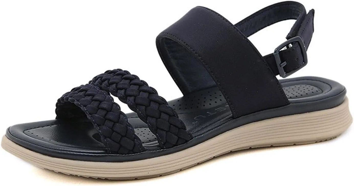 Women's Sandals Summer Bohemia Braided Shoes Buckle Flat Sandals Open Toe Low Wedge Sandals Beach Outdoor Dress Shoes