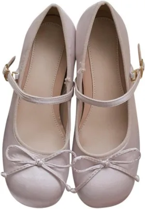 Women's Satin Bow Knot Mary Jane Pumps Fashionable Square Toe Mid Block Heel Adjustable Ankle Strap Lightweight Ballet Shoes