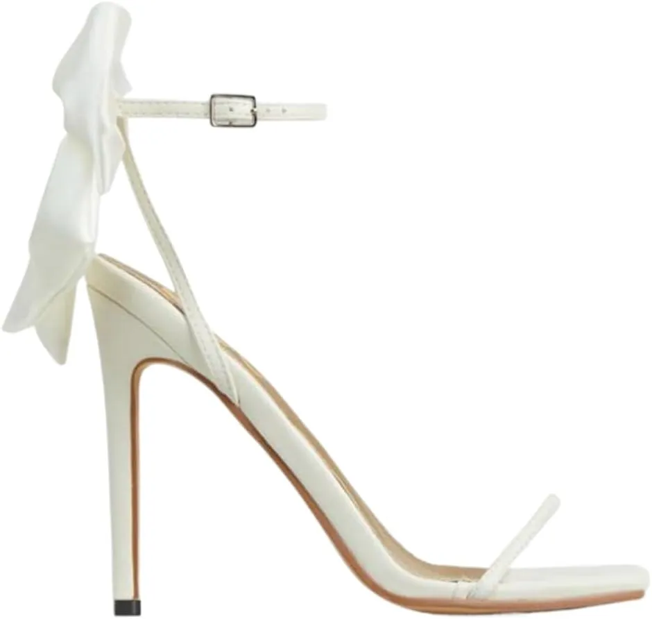 Women's Square Toe Satin Bow Heels Open Toe Ankle Strap Strappy Slingback Stilettos High Heels Sexy Party Wedding Sandals