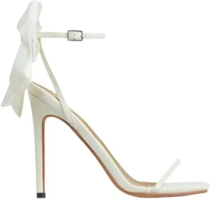 Women's Square Toe Satin Bow Heels Open Toe Ankle Strap Strappy Slingback Stilettos High Heels Sexy Party Wedding Sandals