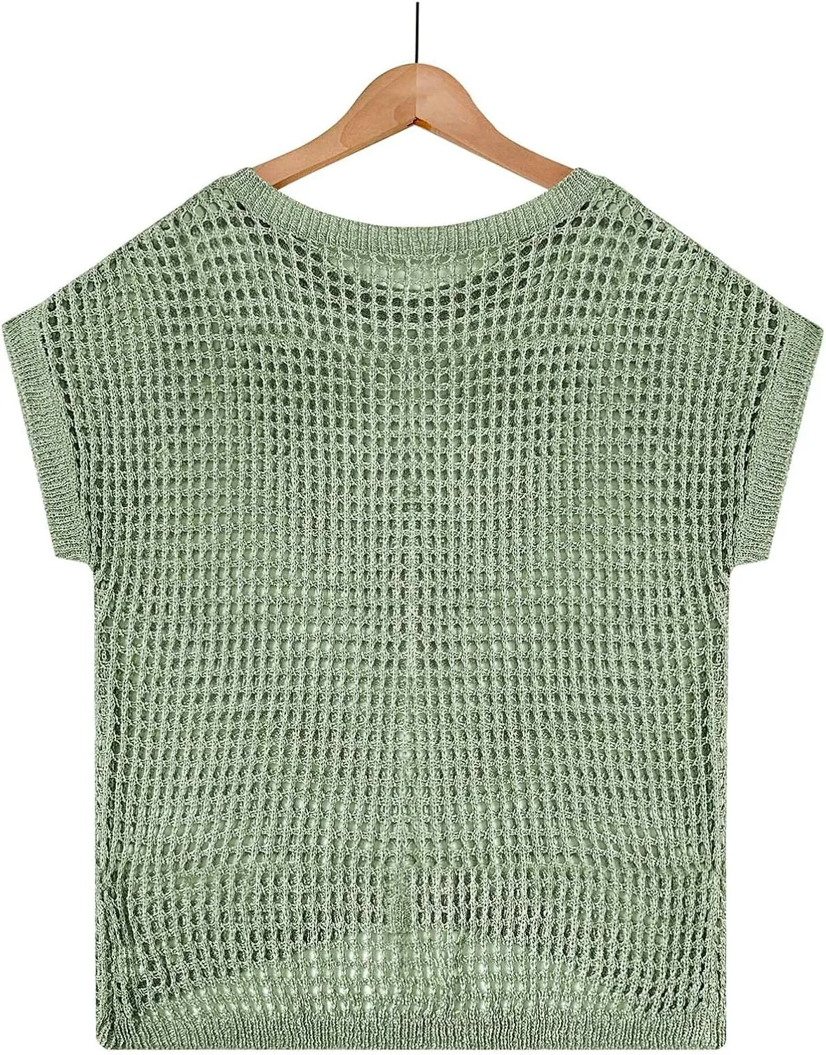 Womens Summer Crewneck Short Sleeve Tops Crochet Hollow Out Knit Pullover Shirts Casaul Loose Fit Beach Coverups