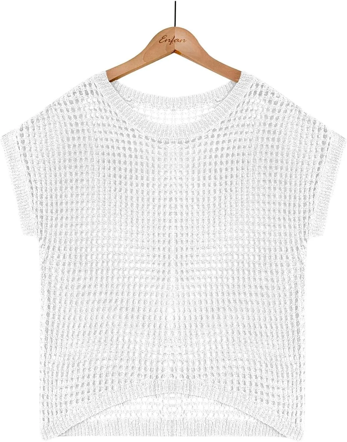 Womens Summer Crewneck Short Sleeve Tops Crochet Hollow Out Knit Pullover Shirts Casaul Loose Fit Beach Coverups
