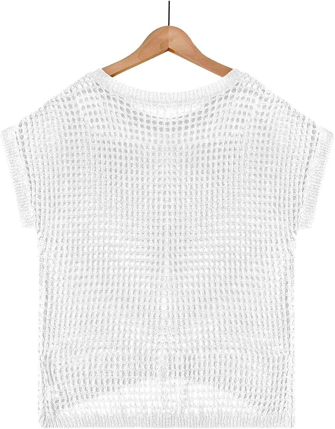 Womens Summer Crewneck Short Sleeve Tops Crochet Hollow Out Knit Pullover Shirts Casaul Loose Fit Beach Coverups