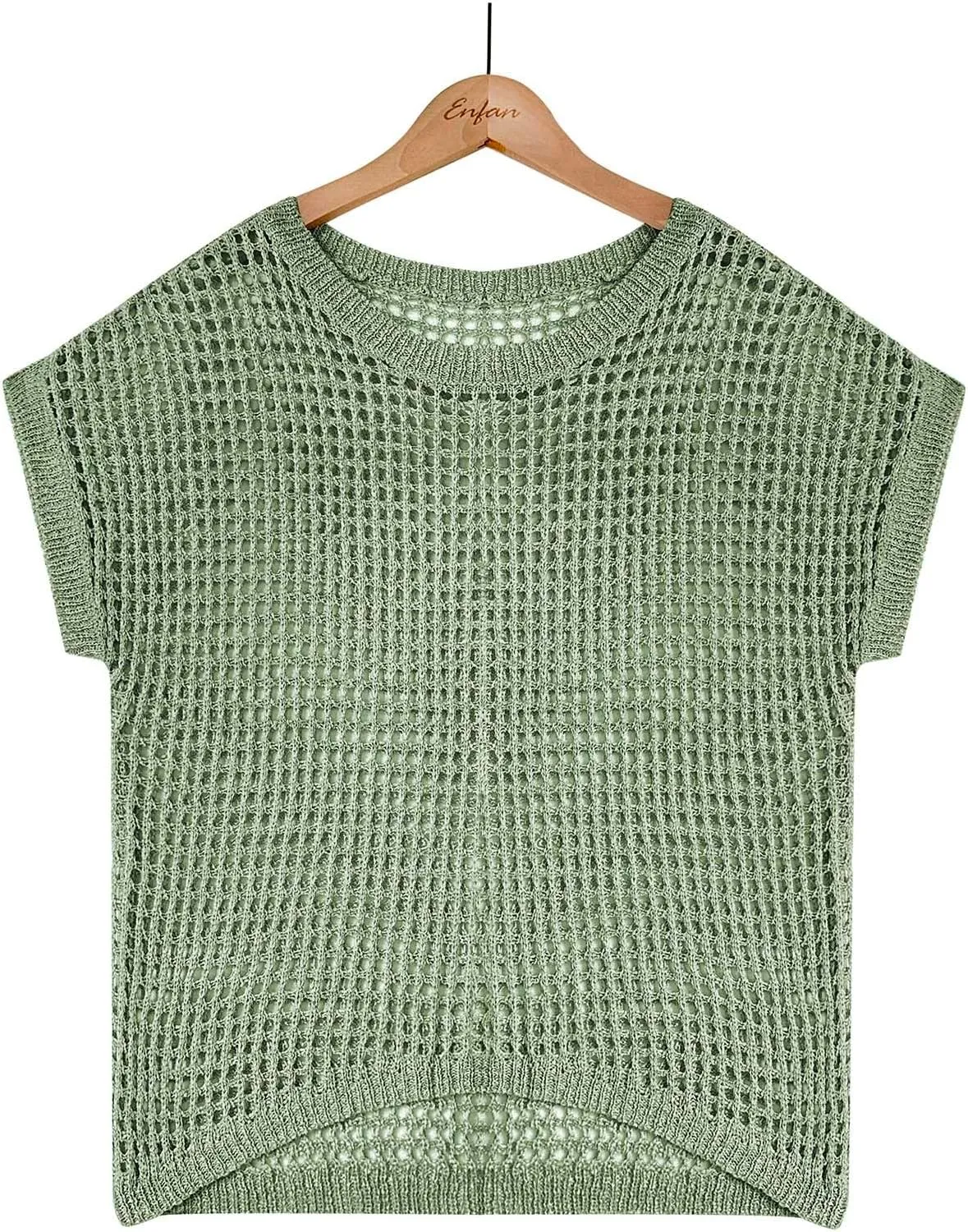 Womens Summer Crewneck Short Sleeve Tops Crochet Hollow Out Knit Pullover Shirts Casaul Loose Fit Beach Coverups