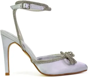 Womens Wrap Around Rhinestones Bow Ladies Pointed Toe High Heel Bridal Party Court Shoes Size 3 4 5 6 7 8