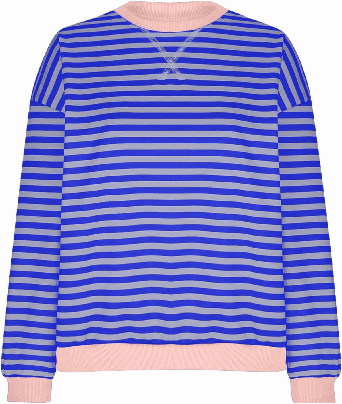 Womens 2024 Fall Sweatshirts Long Sleeve Striped Color Block Casual Loose Pullover Trendy Crewneck Y2K Tops