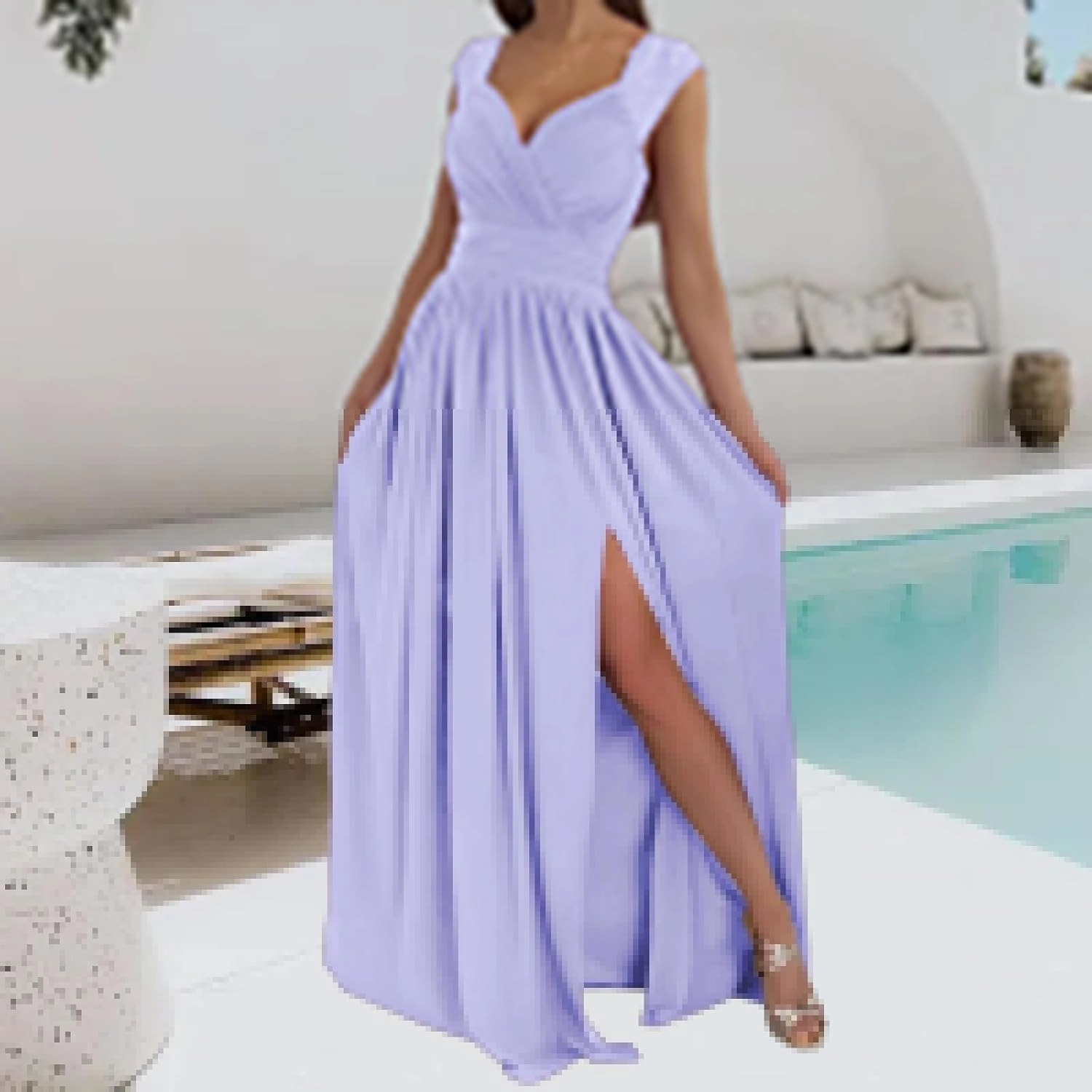 Womens 2025 Formal Dresses Sexy Bridesmaid Wedding Guest Maxi Dress Wrap V-Neck Ruched Long Flowy Split Dressess