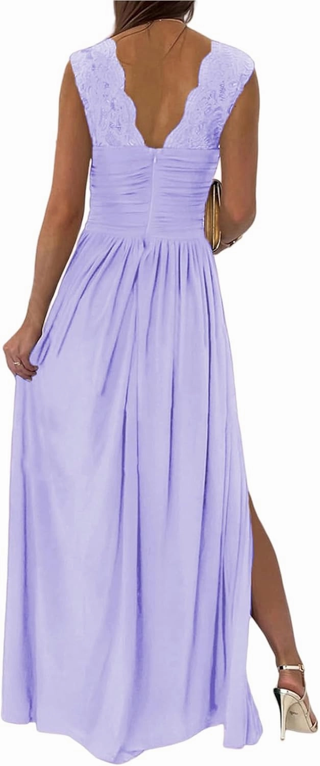 Womens 2025 Formal Dresses Sexy Bridesmaid Wedding Guest Maxi Dress Wrap V-Neck Ruched Long Flowy Split Dressess