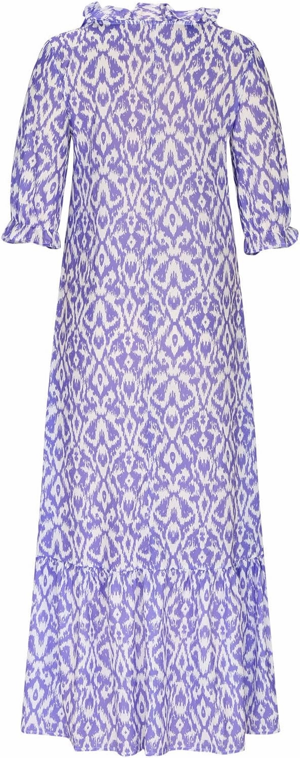 Womens Boho Printed Spring Summer Dress - V-Neck, Three-Quarter Sleeve, A-Line, Hide Belly